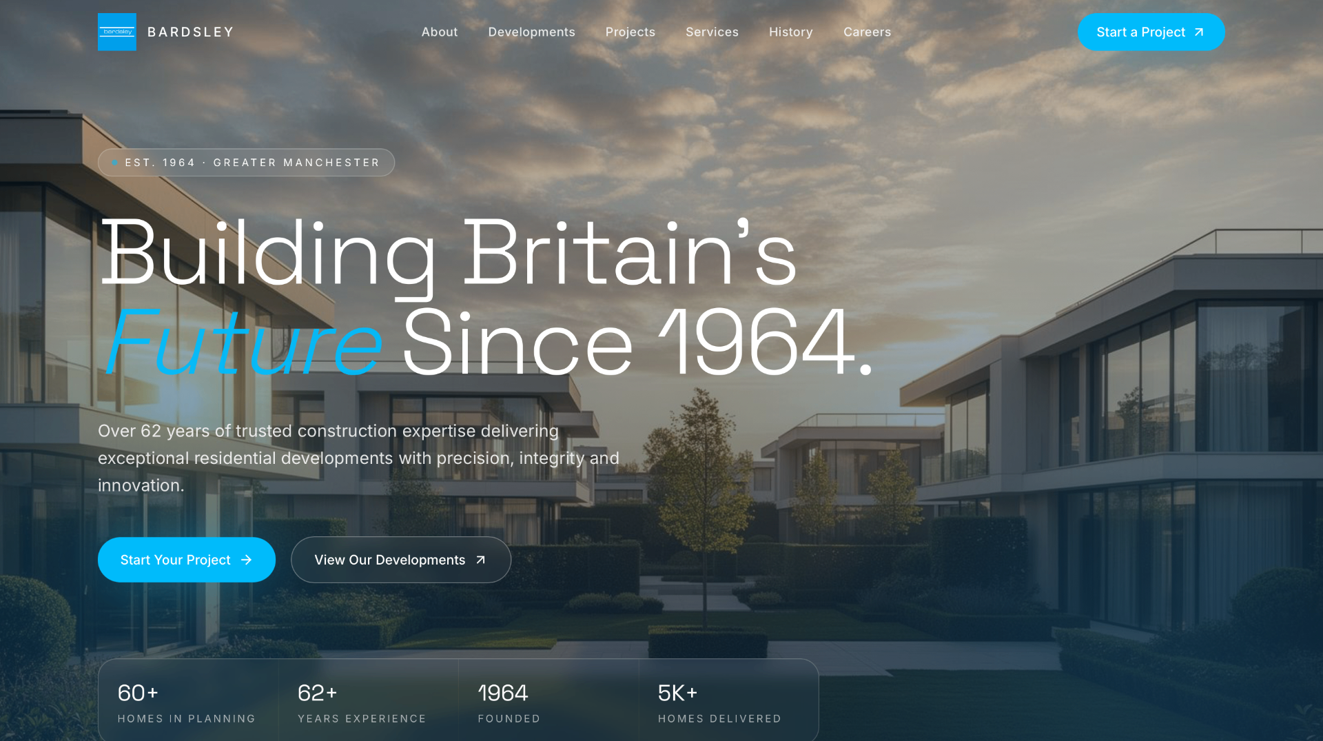 Bardsley Construction property development website homepage