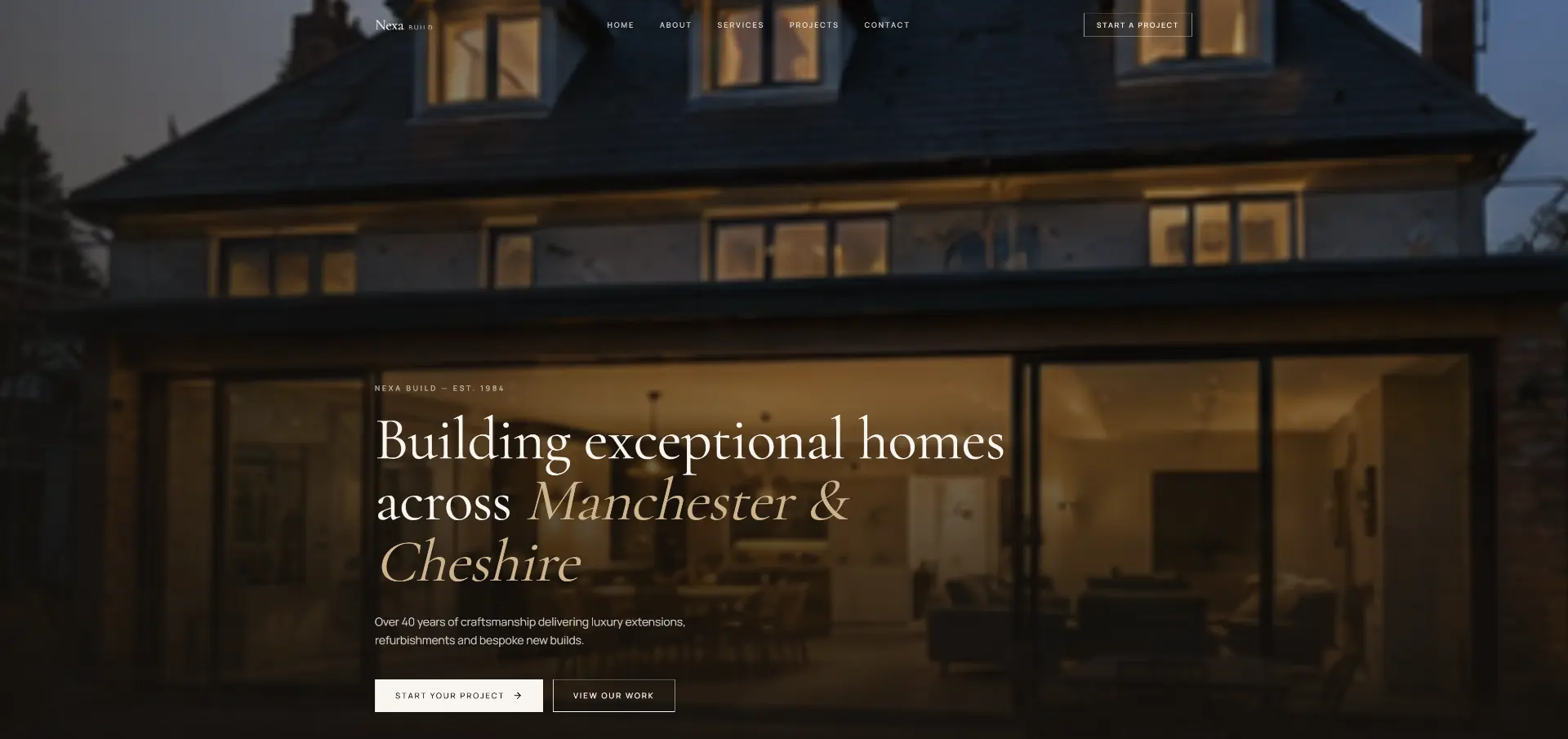 Nexa Build luxury home builders website homepage